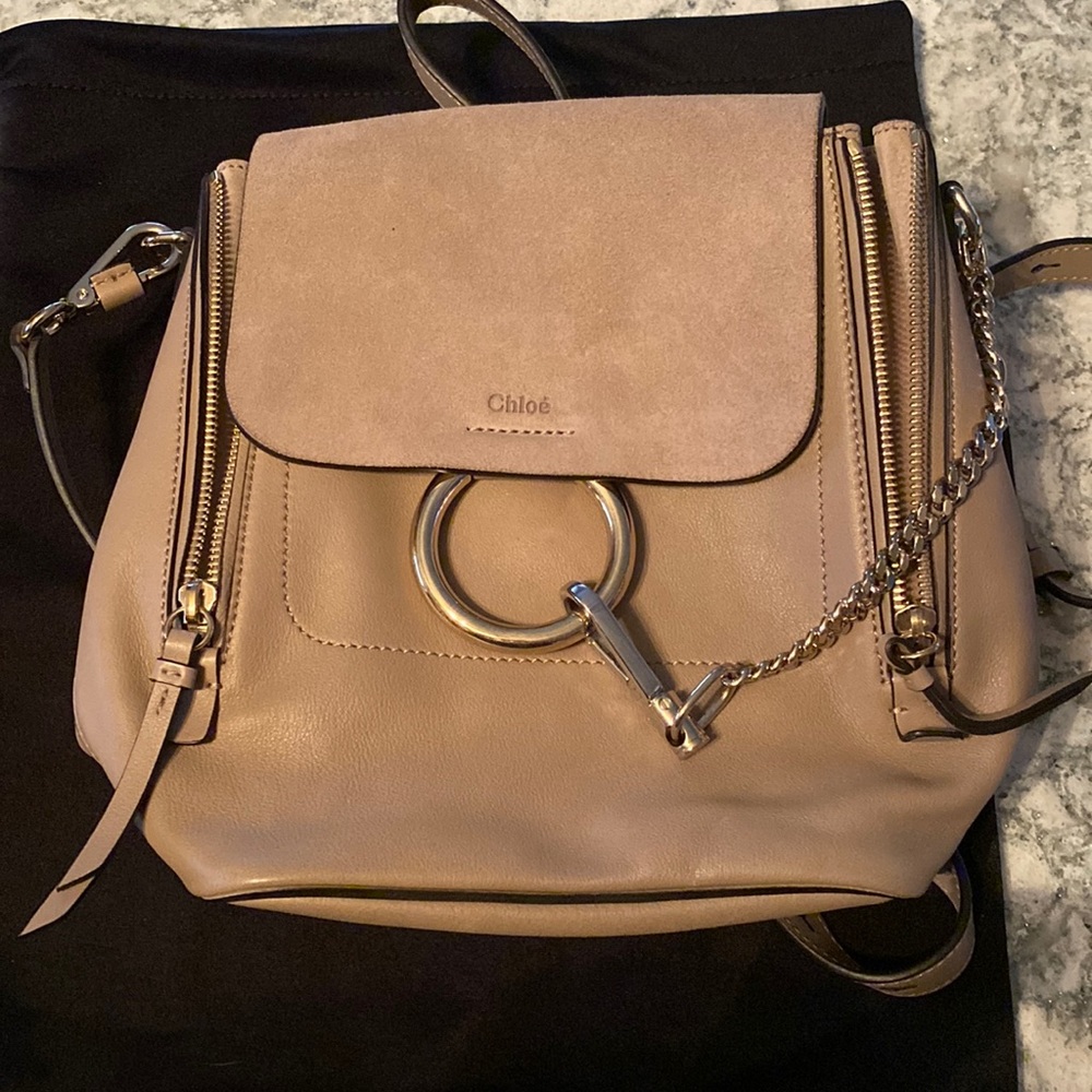 Chloé Faye Mini Smooth & Suede Calfskin Motty Grey Leather Backpack